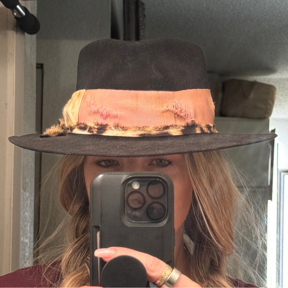Teressa Foglia 100x beaver felt black flat brim fedora hat 7 3/8 59 Nick Fouquet - Picture 5 of 5